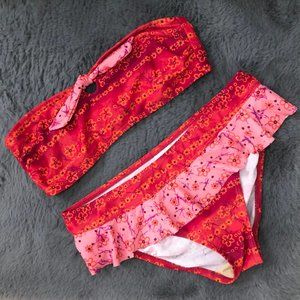 Stunning Vintage Y2K Bandeau Ruffle Bikini Swim
